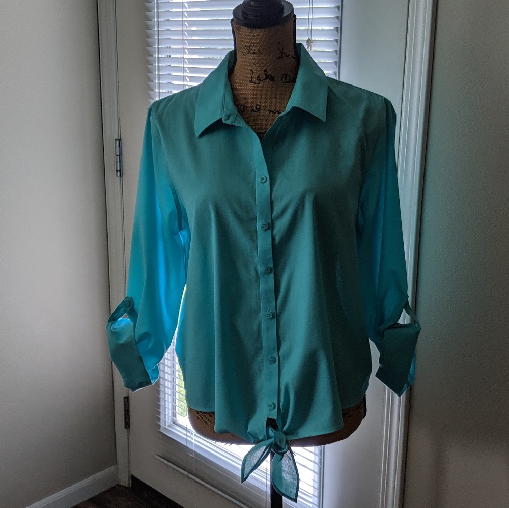 Chico's Teal tie front top